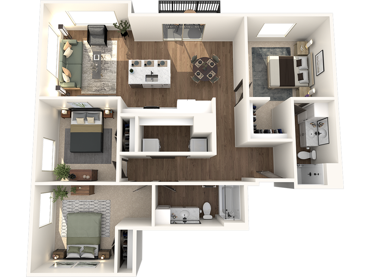 Floor plan for 3 beds, 2 baths, 1338 sqft